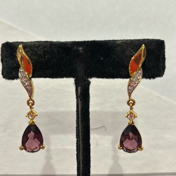 Amethyst Cubic Zirconia Twist Drop Earrings-Boutique - Picture 2 of 8